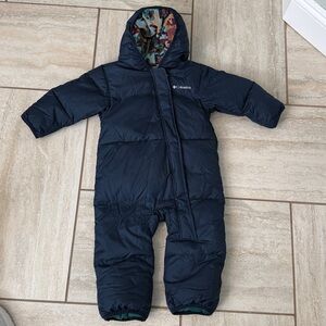 Columbia Snuggly Bunny Down Bunting Infant Boy 12-18 Puffer Hooded Snowsuit